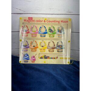 Wooden Magnetic Color & Counting Maze Toy - 10 Colorful Ice Cream Cones Educatio